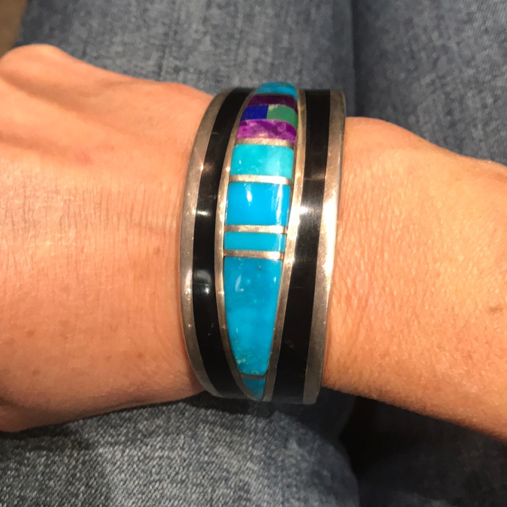 Native American Turquoise Onyx Bangle Bracelet